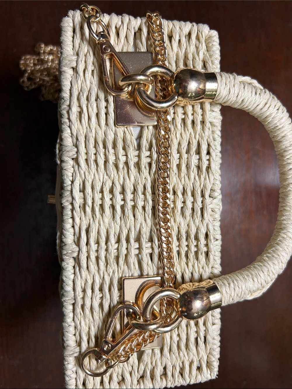 Woven Box Crossbody Bag in Natural Cream with Gold Hardware - Picture 3 of 7